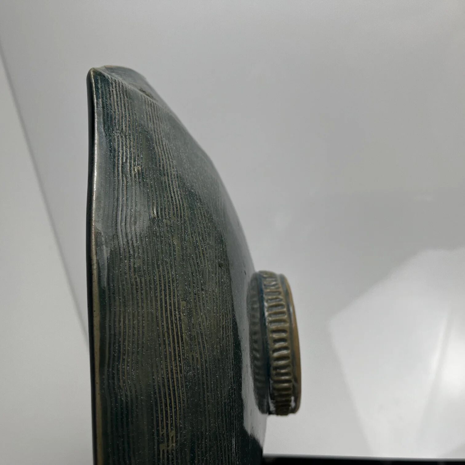 Glazed ceramic bowl in dark blue/green by Pierre Baey, 1960