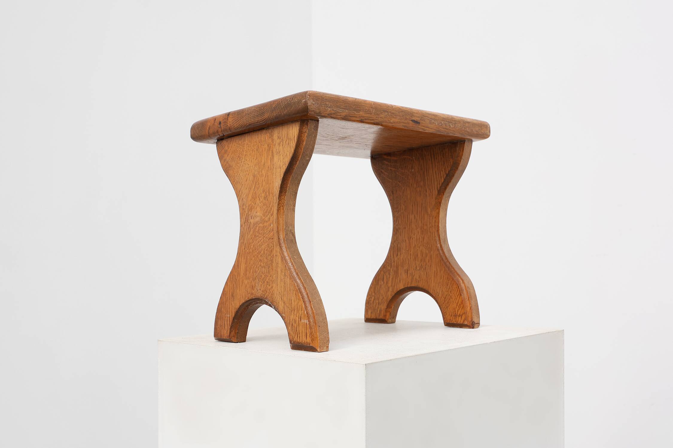 Sculptural hand-carved oak wooden stool, France, ca. 1900