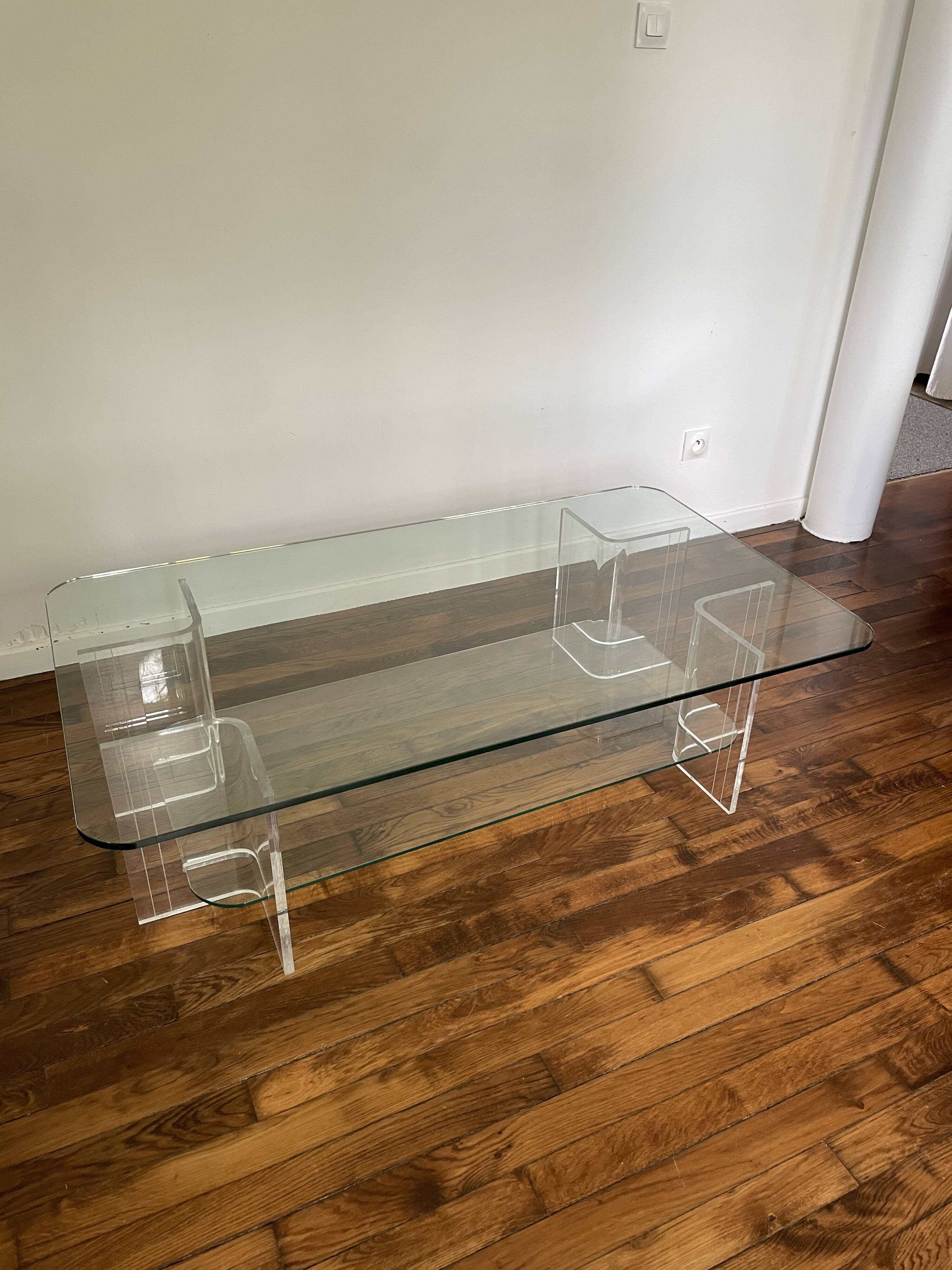 Table Basse en Verre et Plexi Vintage