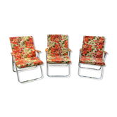 Set of 3 vintage folding camping armchairs with floral pattern