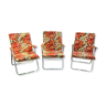 Set of 3 vintage folding camping armchairs with floral pattern