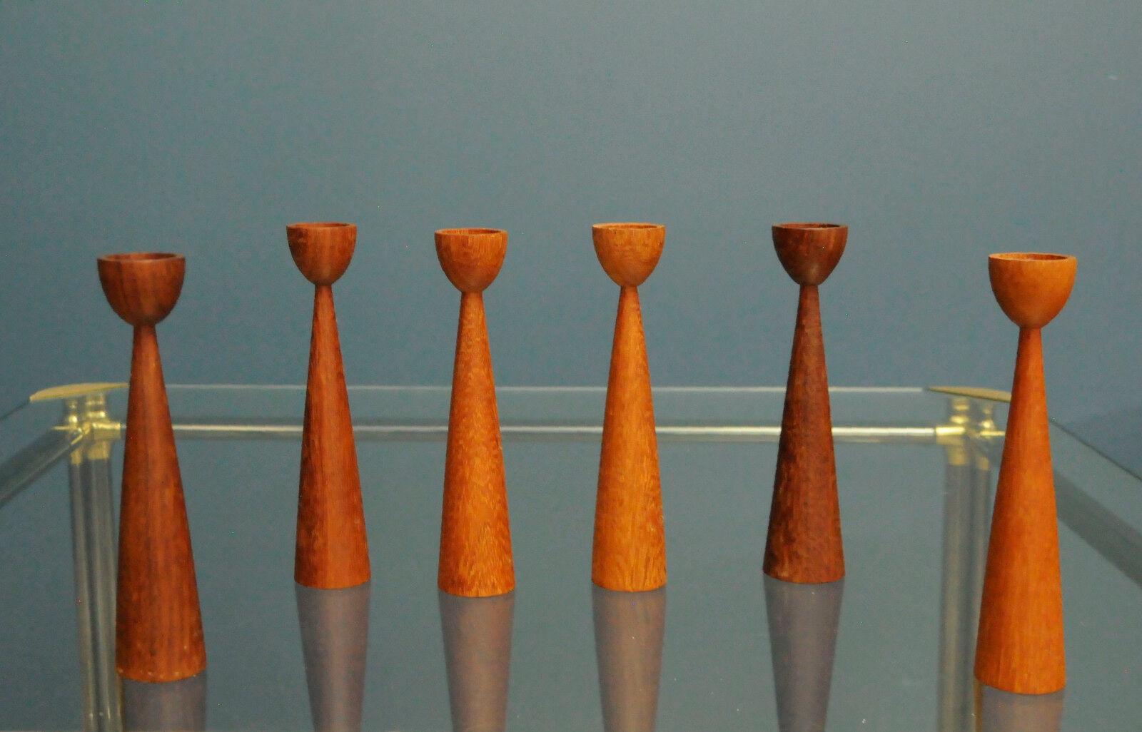 Set of 6 modern Danish teak candlesticks