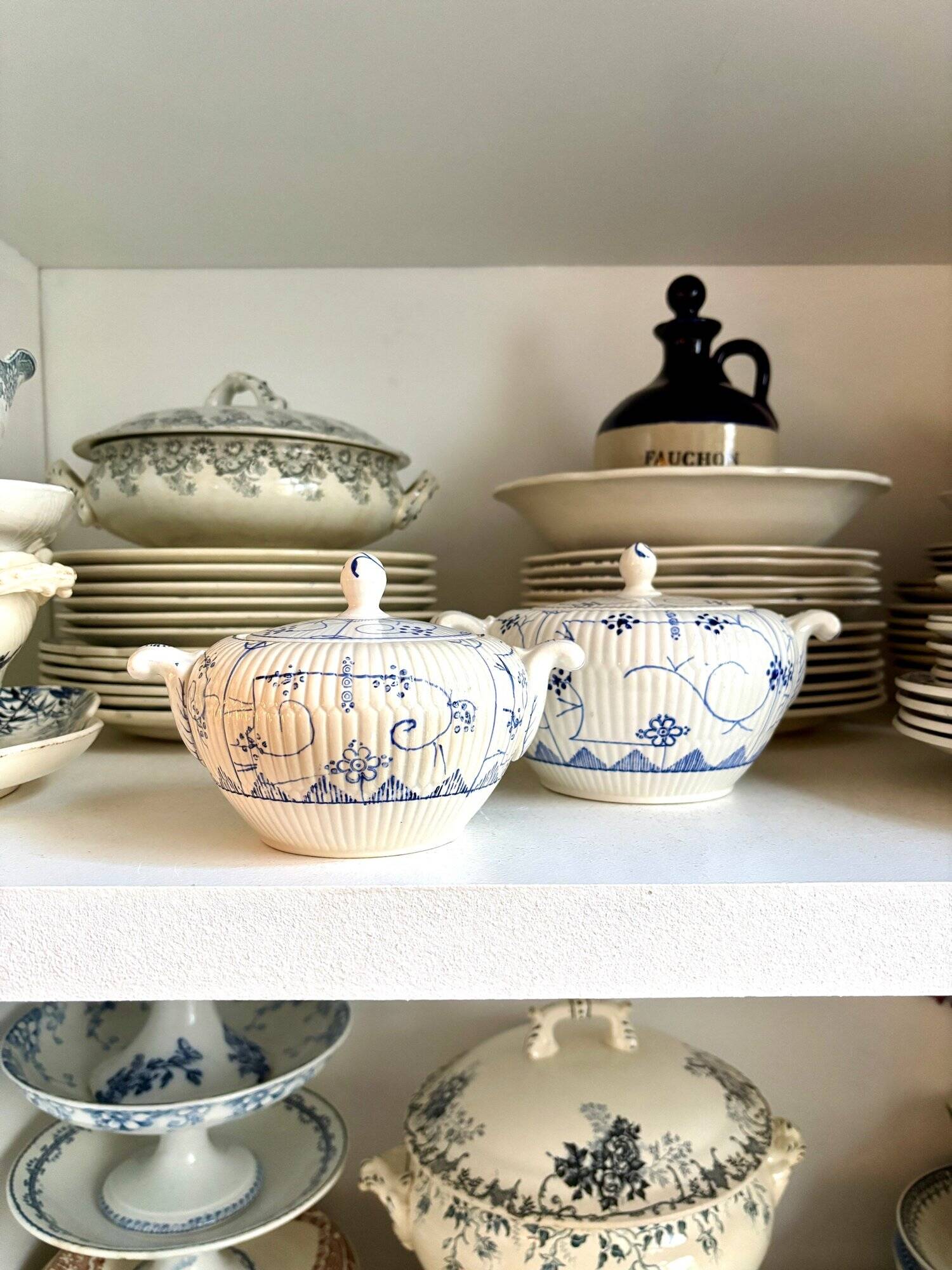 Sugar bowl, Digoin Sarreguemines jar in white and blue earthenware, "Copenhagen" pattern - early 20th century