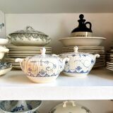 Pot à sucre, bocal Digoin Sarreguemines en faïence blanche et bleue, service "Copenhague" - début XX