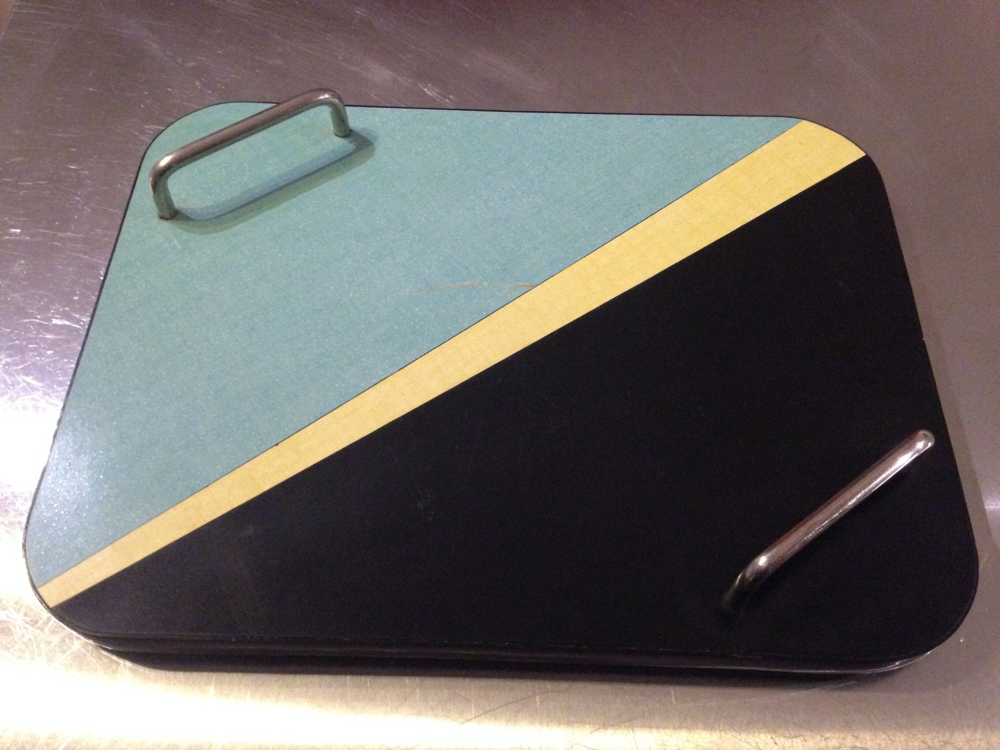 Tray vintage year 59 in formica yellow, blue and black