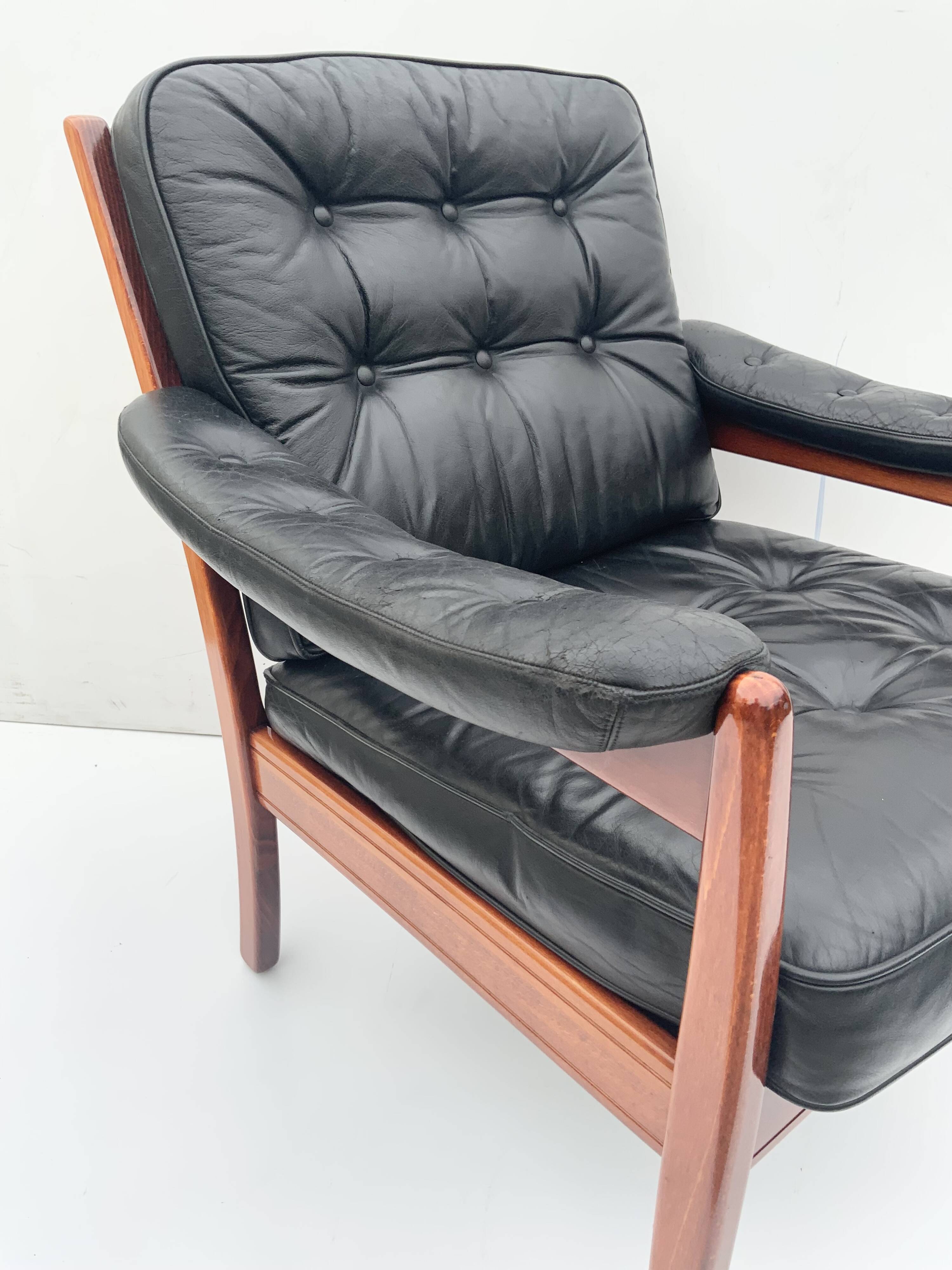 Vintage black leather lounge chair by gote mobler 1970s