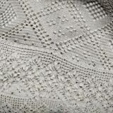 Ecru white cotton bedspread, crocheted bed throw