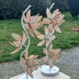 Pair of 70s floor lamps in lacquered metal flowers in glass and gilded metal