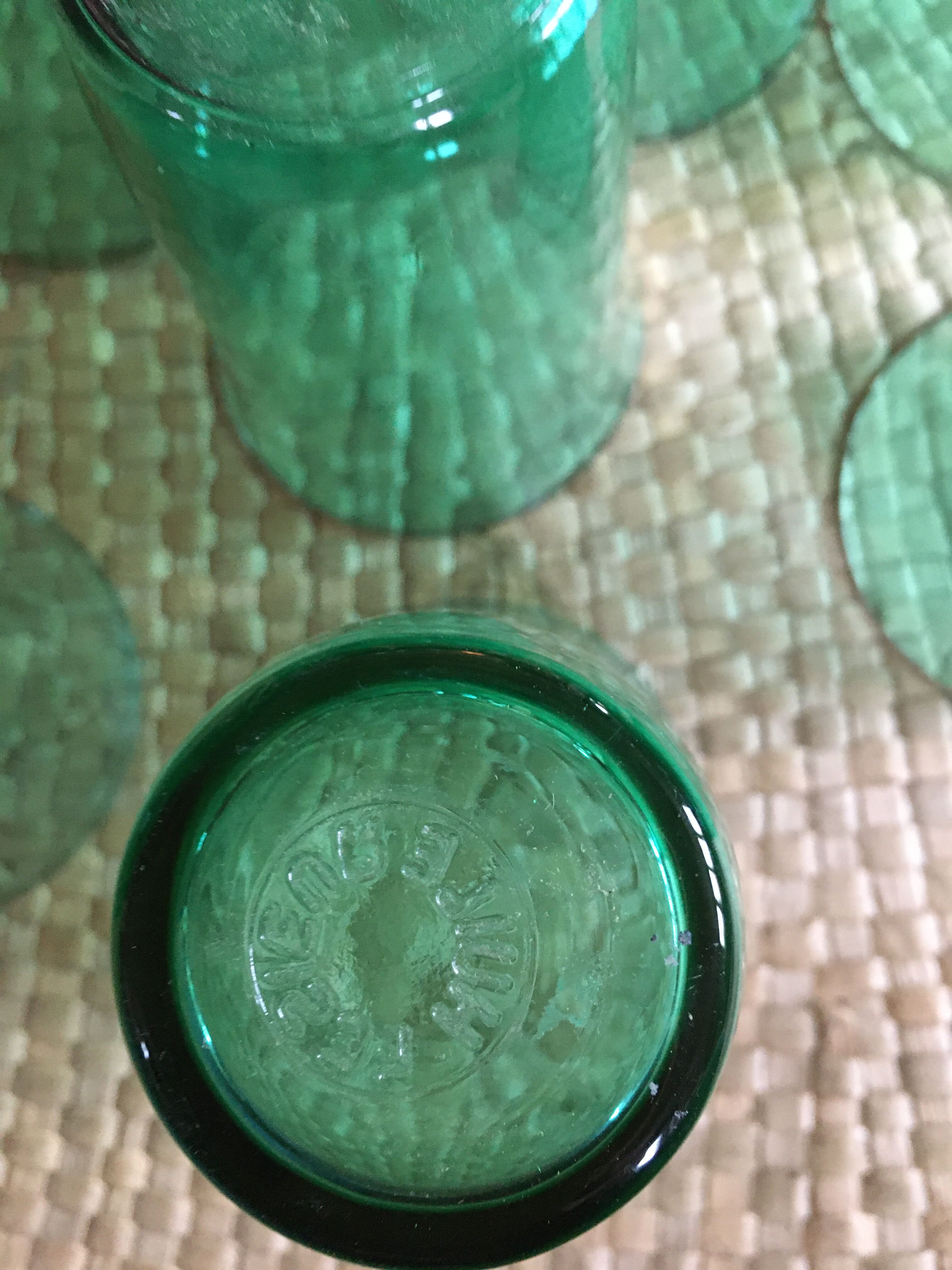 Series of 7 green glasses