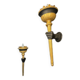 Pair of 19th Century Torchieres / Wall Lights in Gilded Wood and Bronze