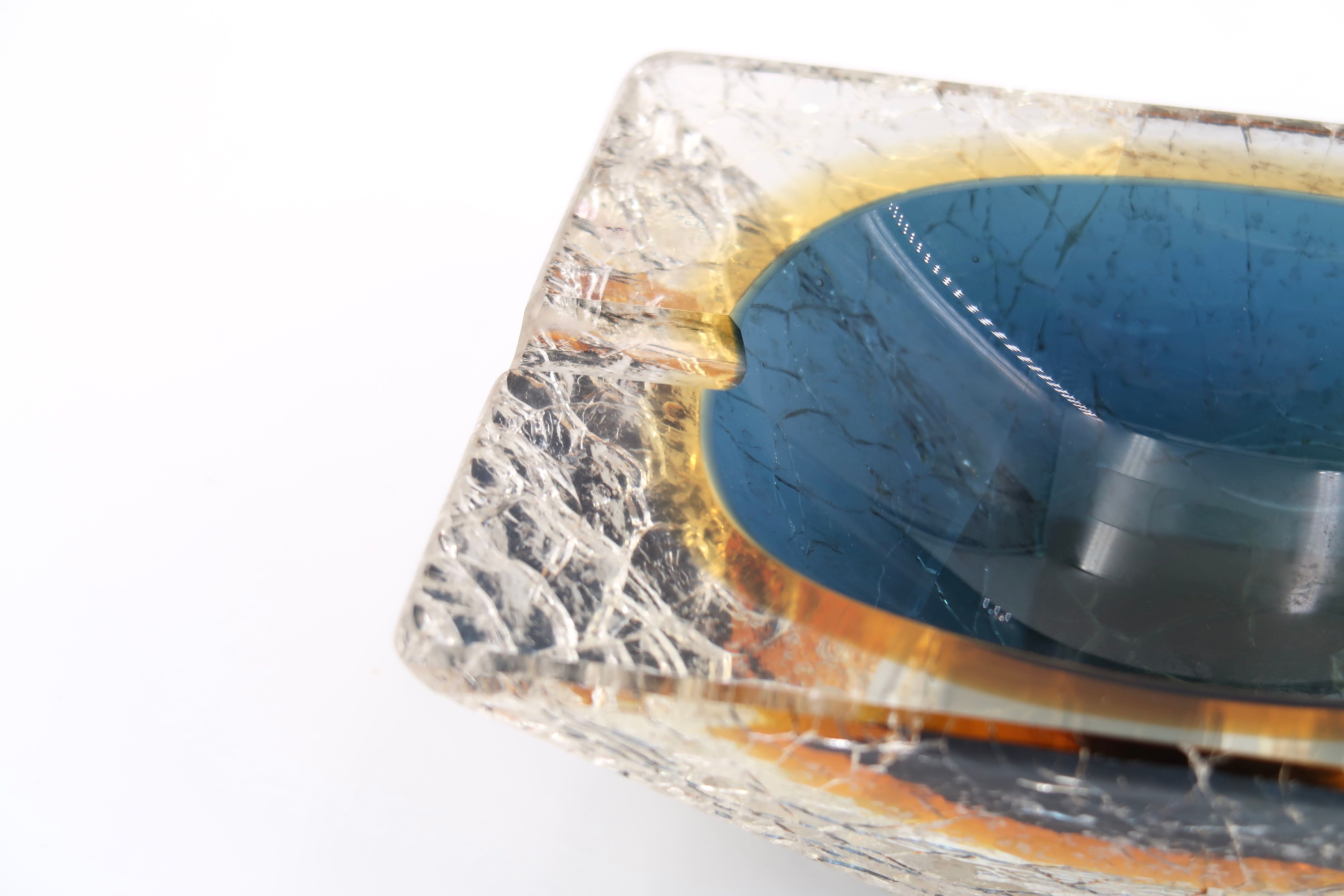 Cendrier en verre craquelé de Murano, Italie années 70