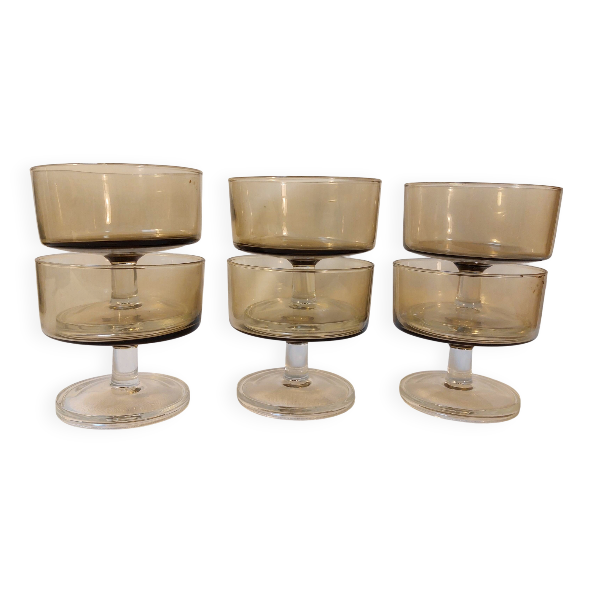 Set of 6 vintage Luminarc champagne glasses, Sweden model, smoked glass