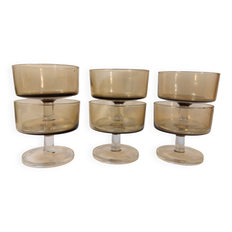 Set of 6 vintage Luminarc champagne glasses, Sweden model, smoked glass