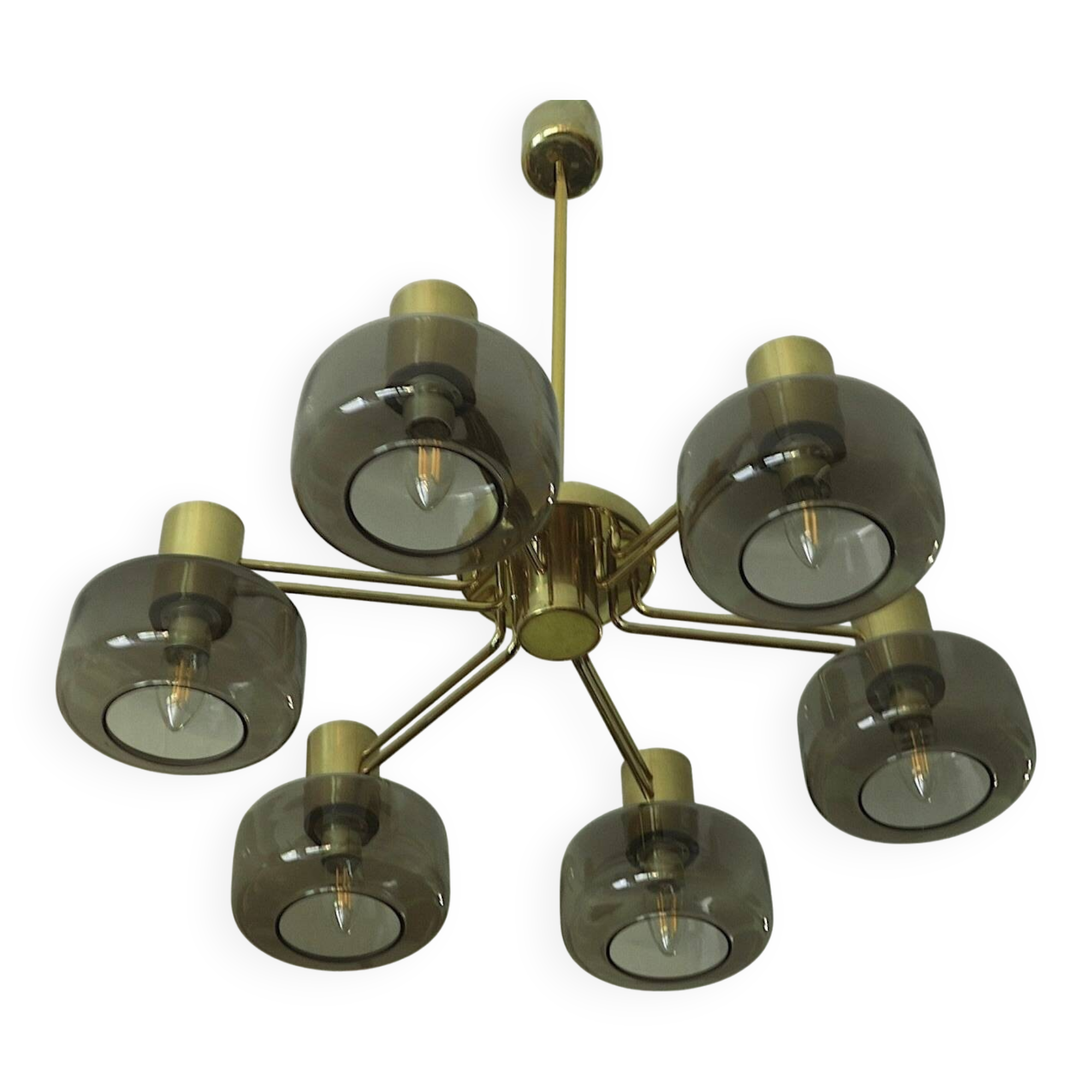 Large brass and glass chandelier by Hans-Agne Jakobsson, Sweden 1960s