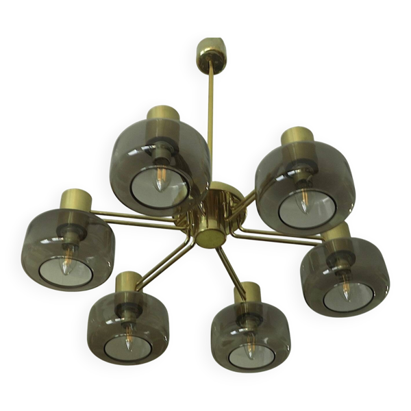 Grand lustre en laiton et verre par Hans-Agne Jakobsson, Suède 1960 — Beyit