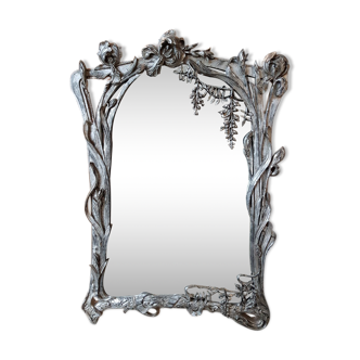 Miroir argenté aux iris de style art nouveau 111x77cm