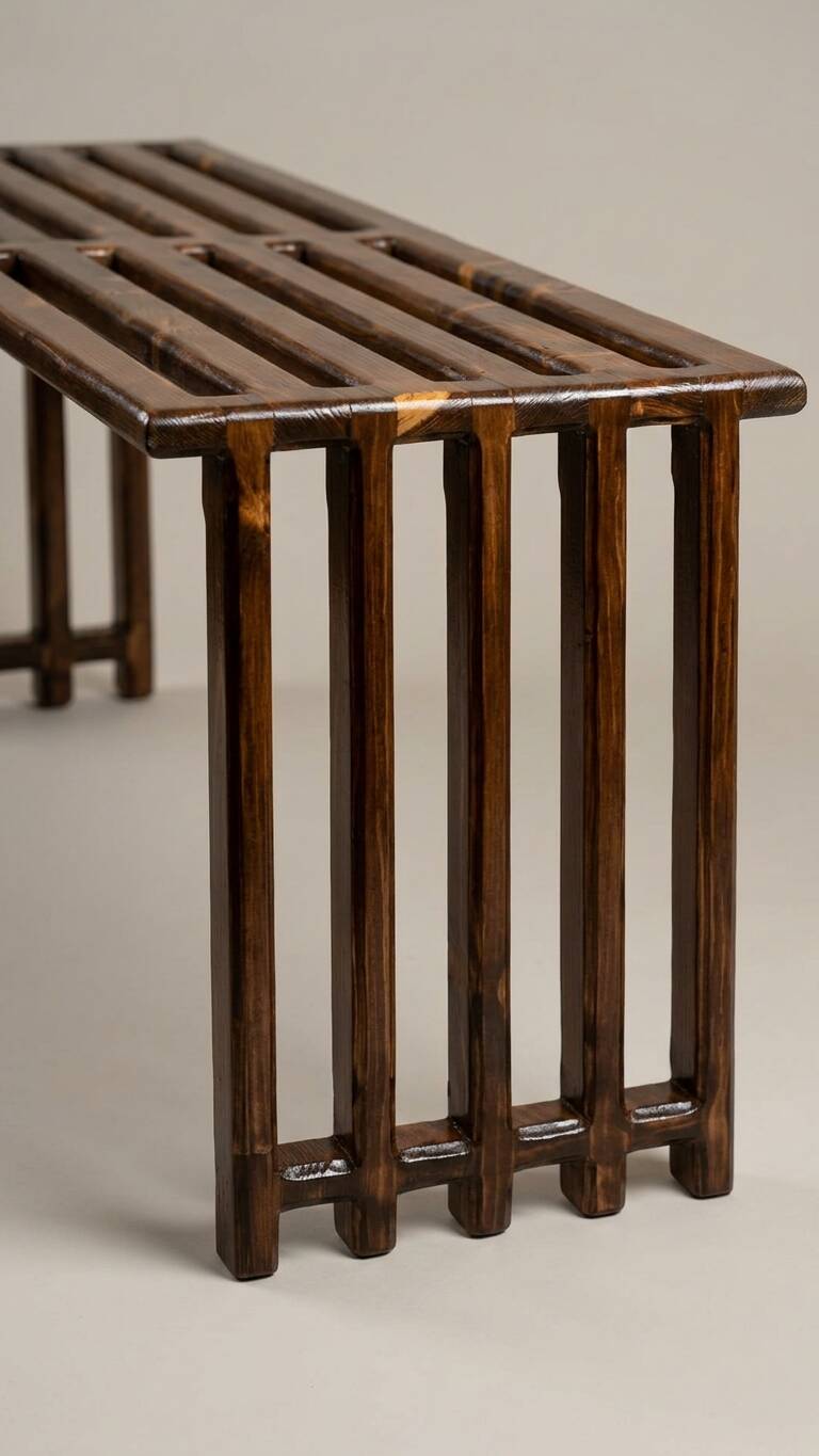 Interior slatted bench in fir - brutalist style, 1960s