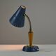 Blue Metal, Brass & Teak Table or Desk Lamp by Ringus, Sweden, 1950s