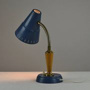 Blue Metal, Brass & Teak Table or Desk Lamp by Ringus, Sweden, 1950s