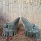 Pair of Napoleon III frog armchairs in grey-blue velvet