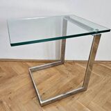 Midcentury Design Cantilevered Glass & Chrome Side Coffee Table, 1980s