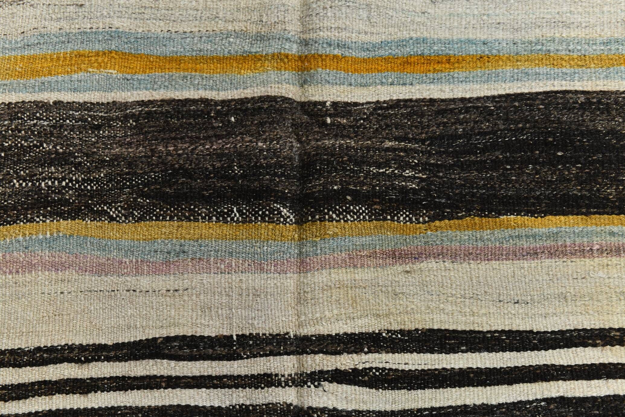 5x9 Cream & Brown Striped Handmade Vintage Kilim Rug, 147x264Cm