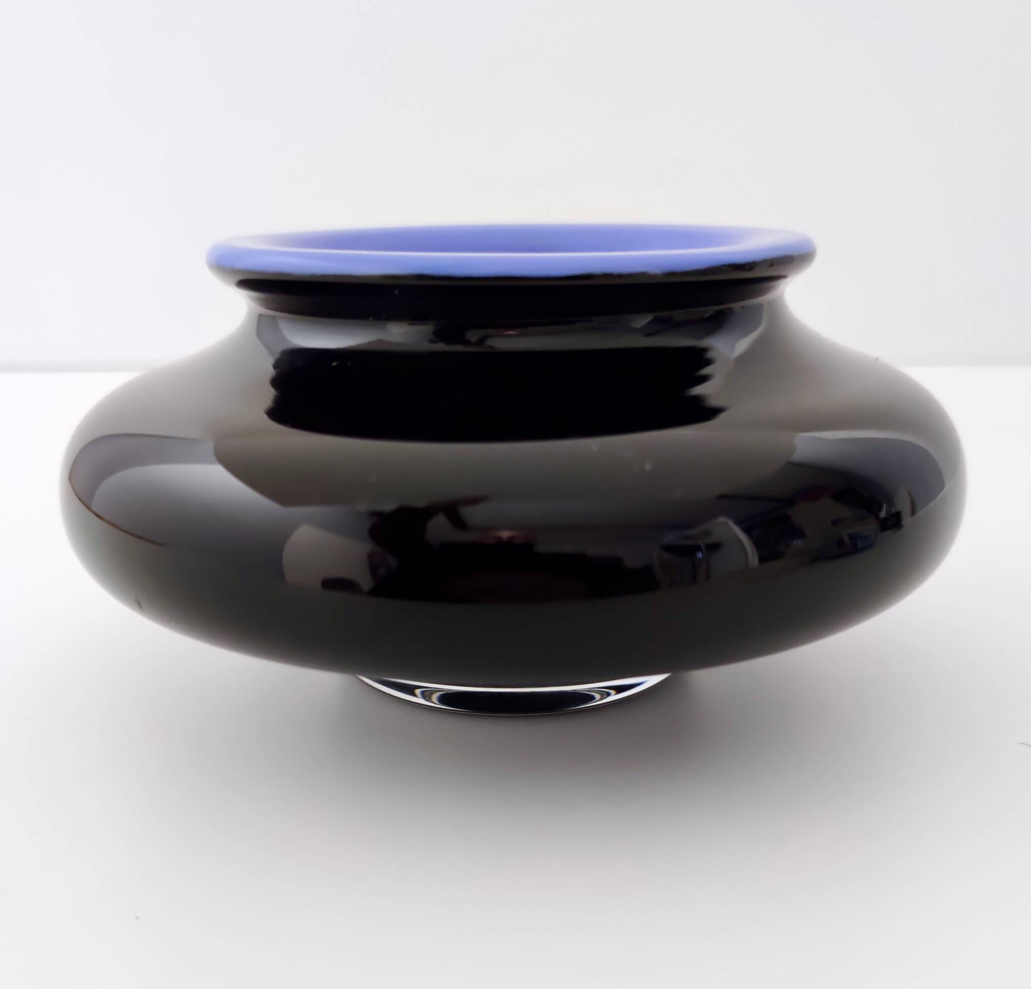 Iridescent Black and Azure Cased Glass Vase, Italy