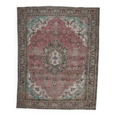1970s Vintage Persian Handmade Wool Cotton Light Pink Area Rug 285x374
