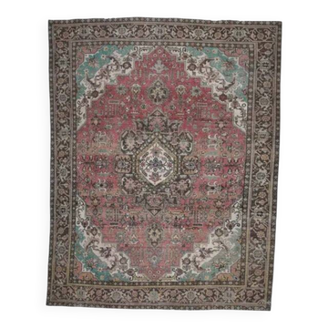 1970s Vintage Persian Handmade Wool Cotton Light Pink Area Rug 285x374