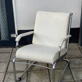 Vintage leather tubular chrome arm chair