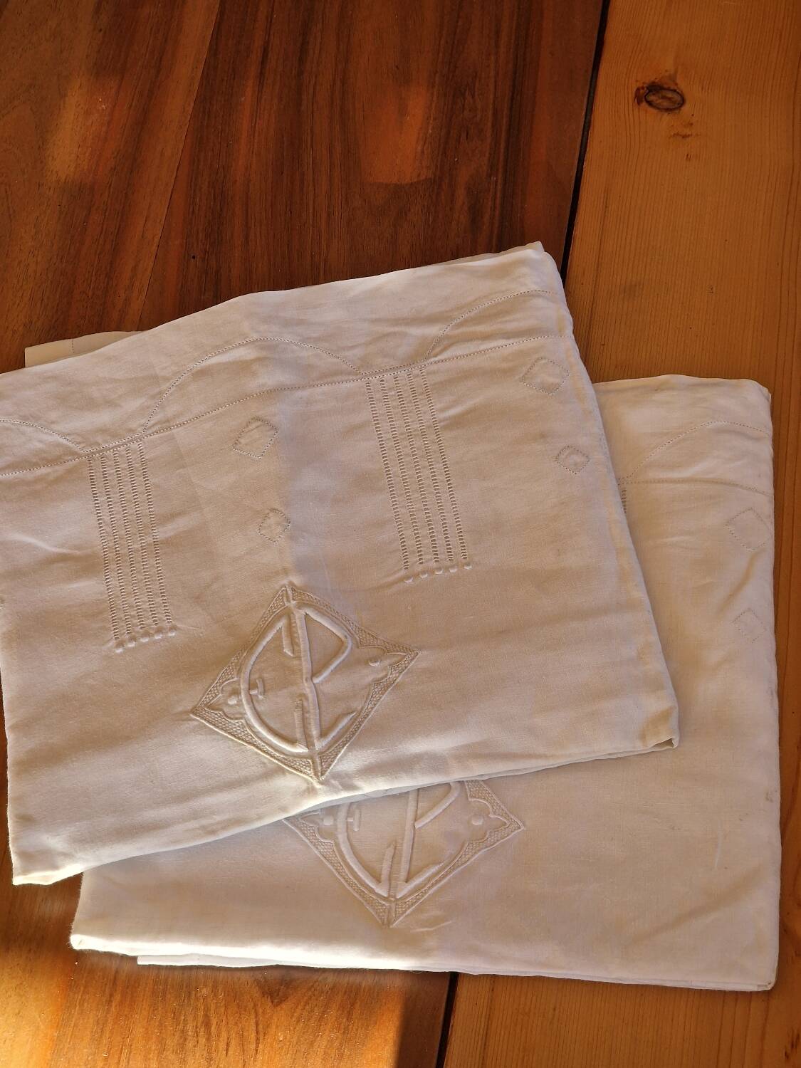 2 Art Nouveau monogrammed pillowcases
