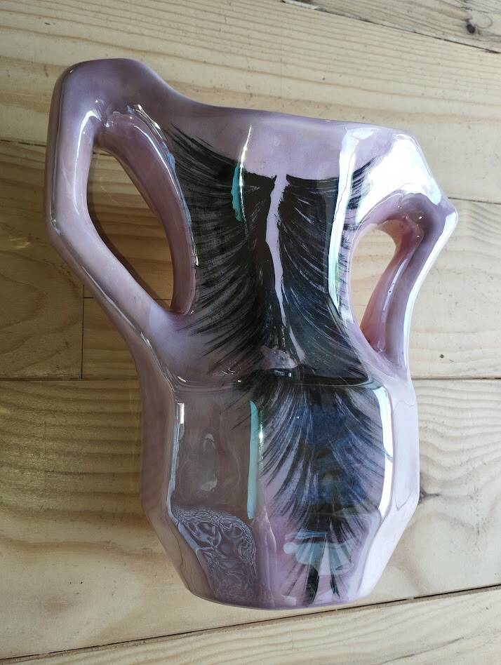 Vintage pearlescent vase, in the style of Vallauris, 1970s.