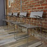 Lot of 4 Italian design chairs in leather and chrome