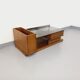 Rectangular vintage modernist coffee table with wooden niches, chrome.