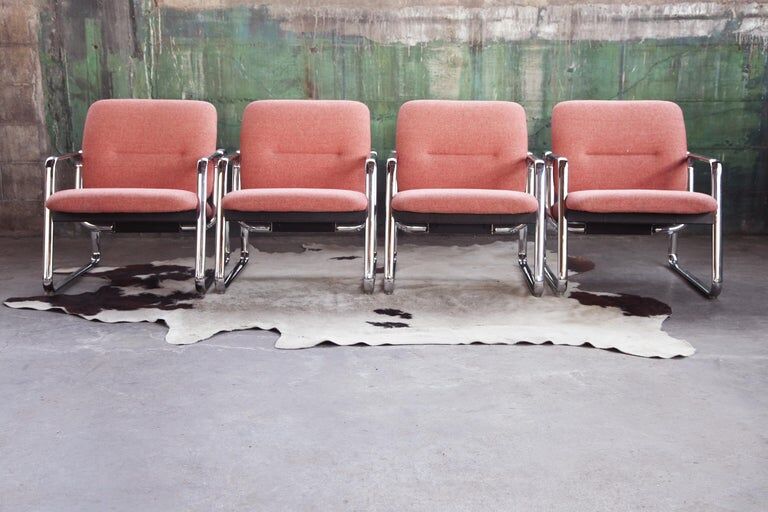 Chrome armchair with Knoll textile, 1980s