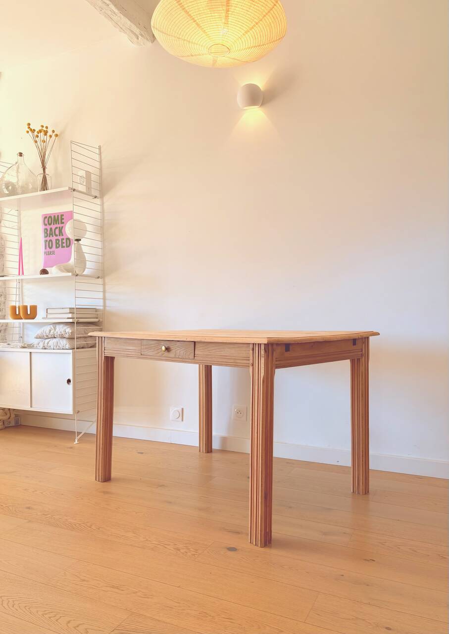 Art Deco sanded raw wood table