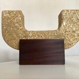 Brutalist candle holder xxl in stone and wood 1970