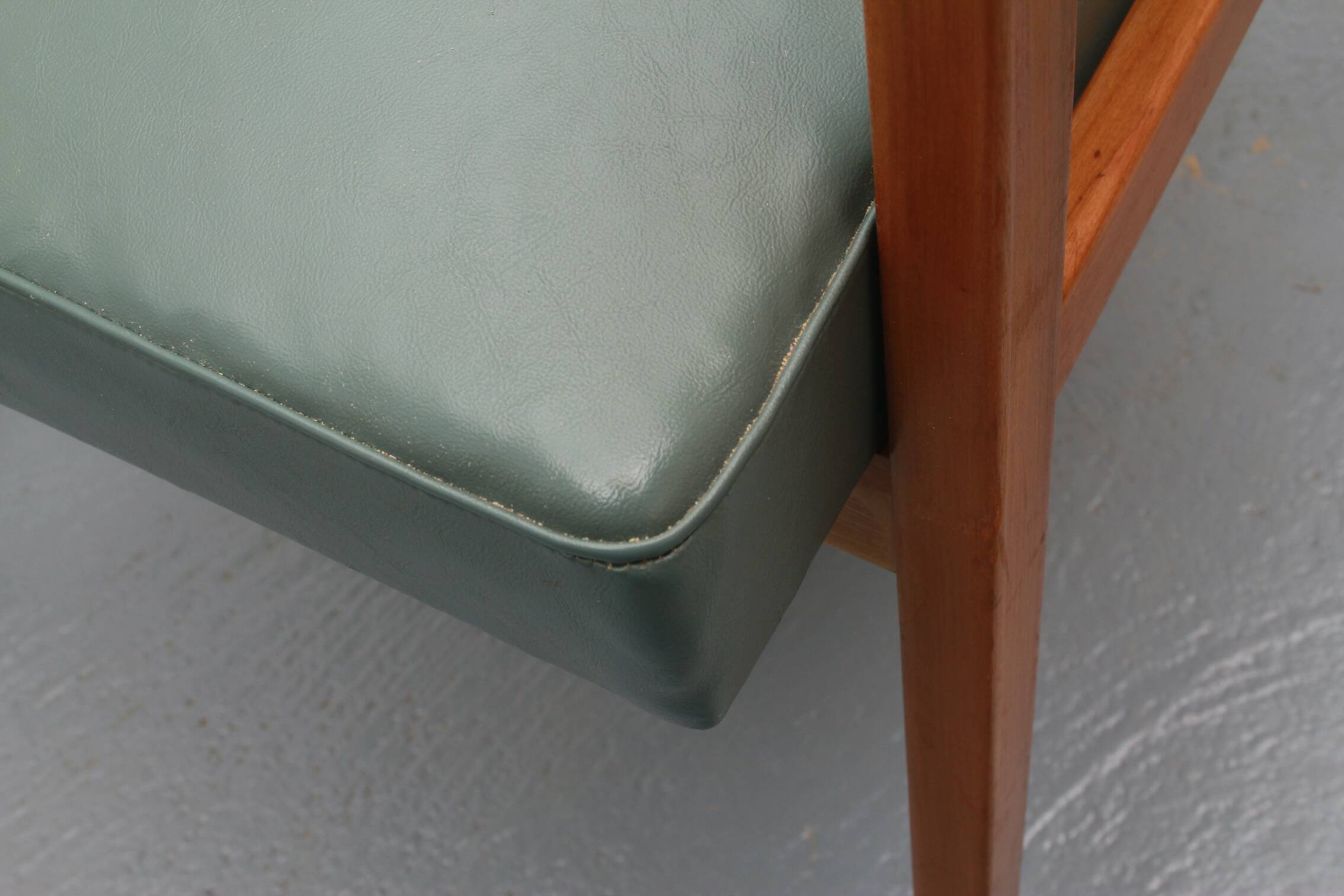 1950s armchair in cherrywood, leatherette kaki