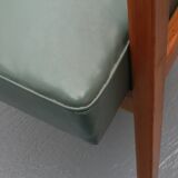 1950s armchair in cherrywood, leatherette kaki
