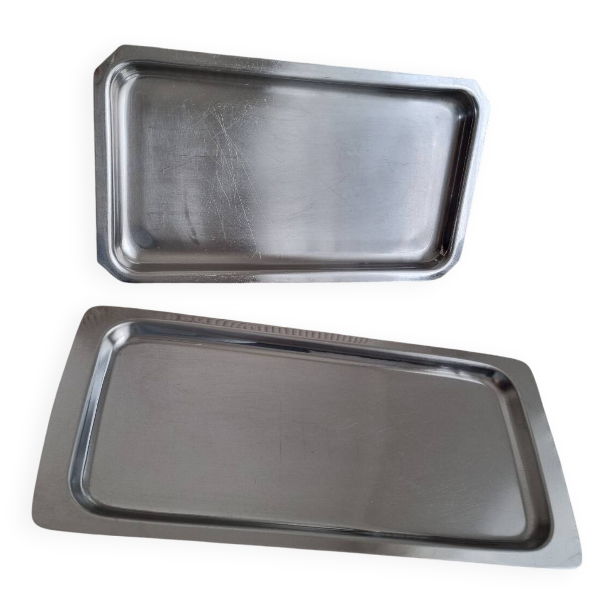 Set of minimalist stainless steel trays - Vintage 70s