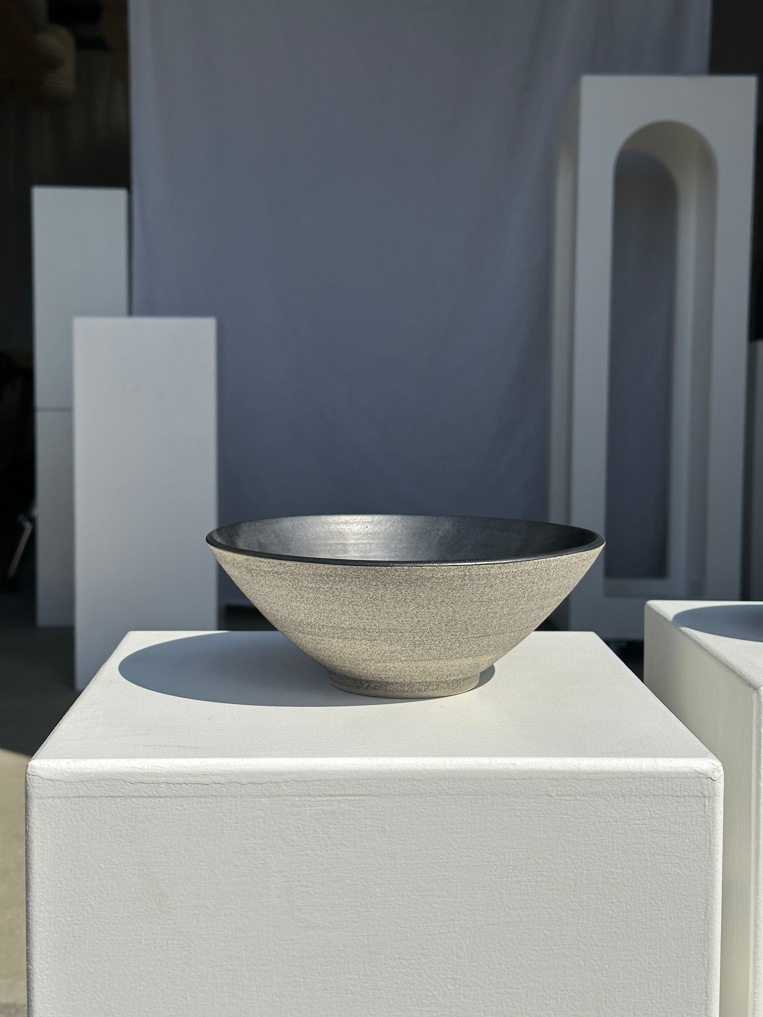 Duo of gray Indonesian ceramic bowls or salad bowls