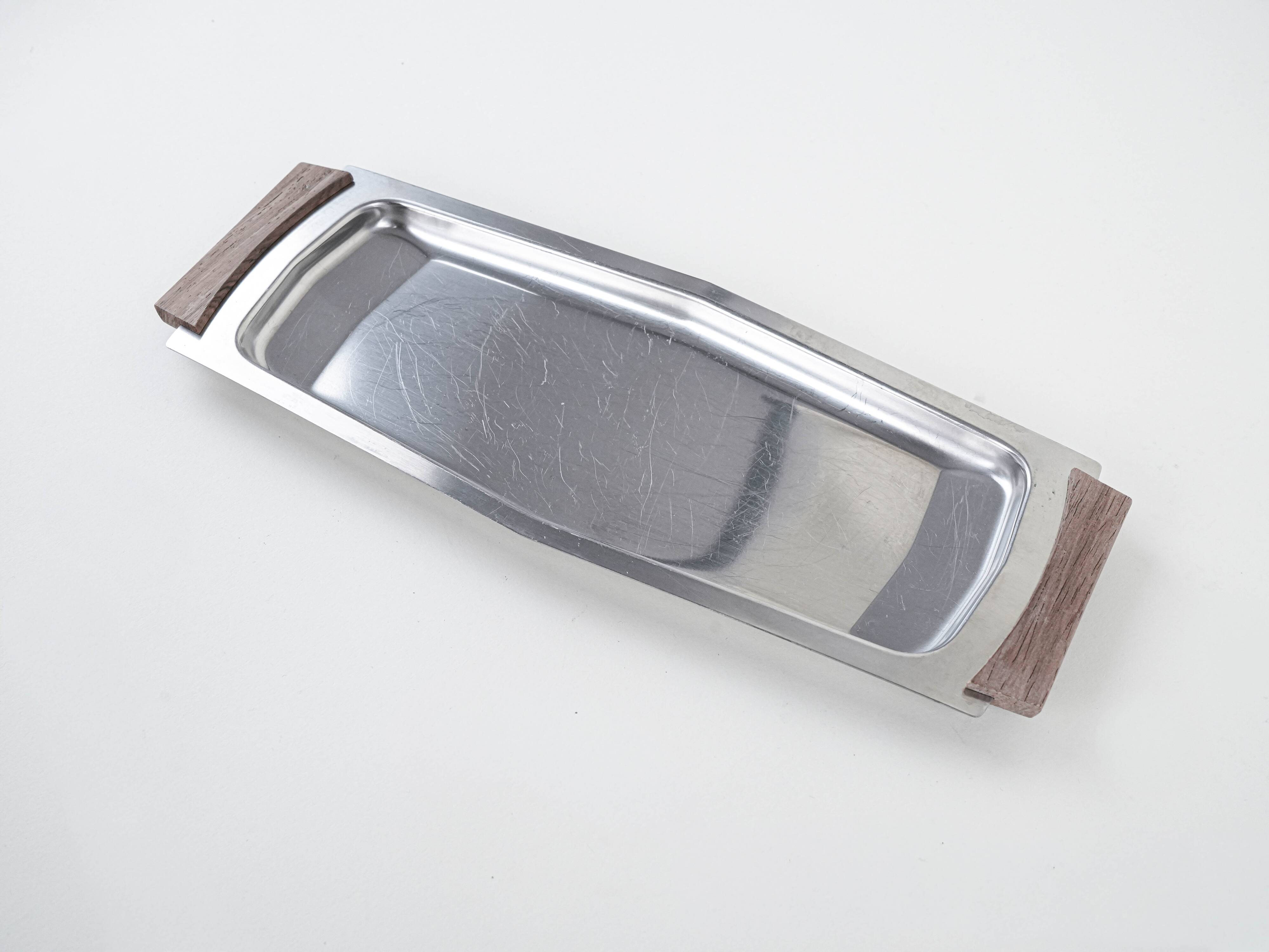 Rectangular stainless steel tray, Danish design, 1970s, made in Denmark