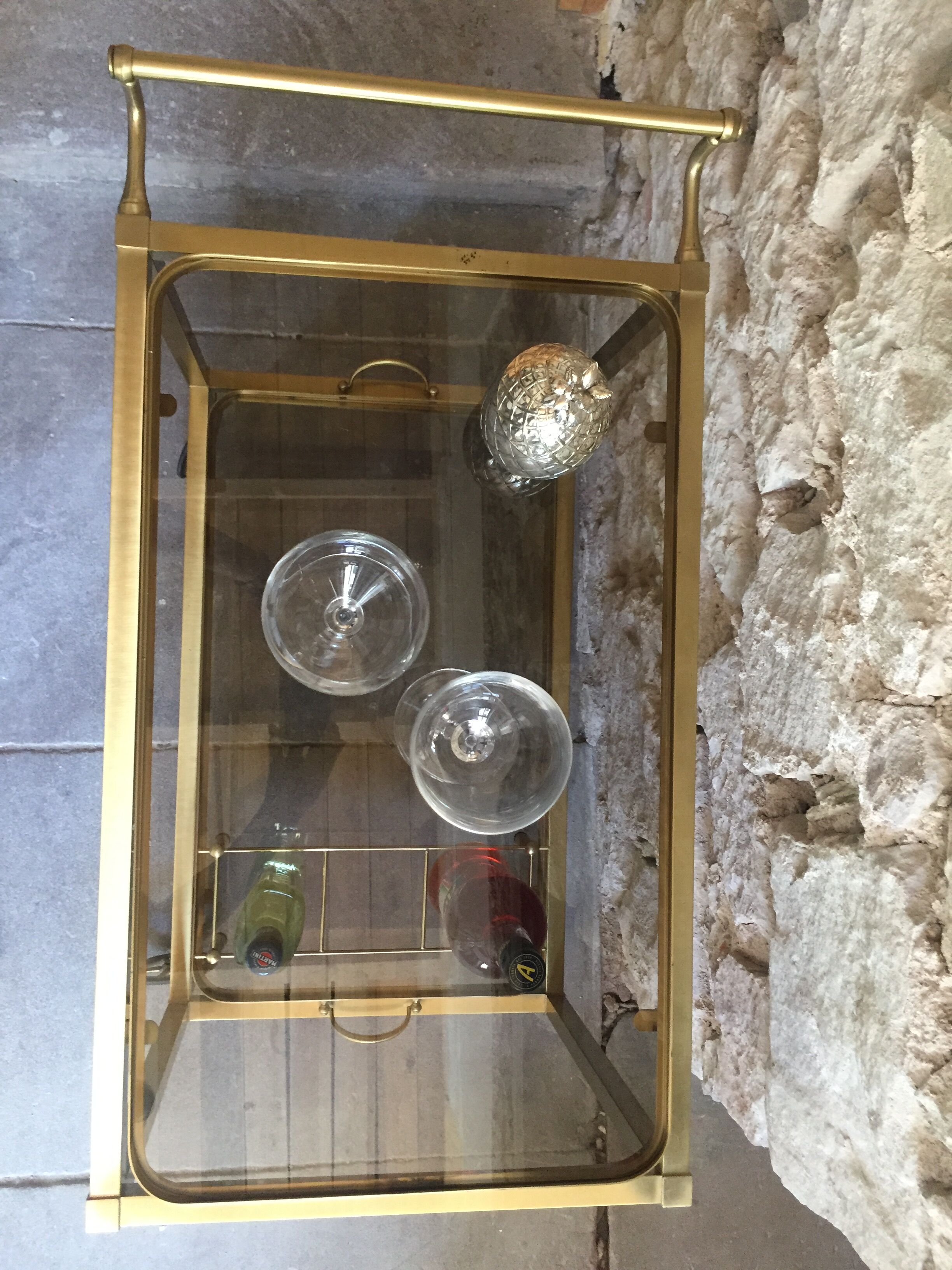 Desserte bar vintage two brass trays