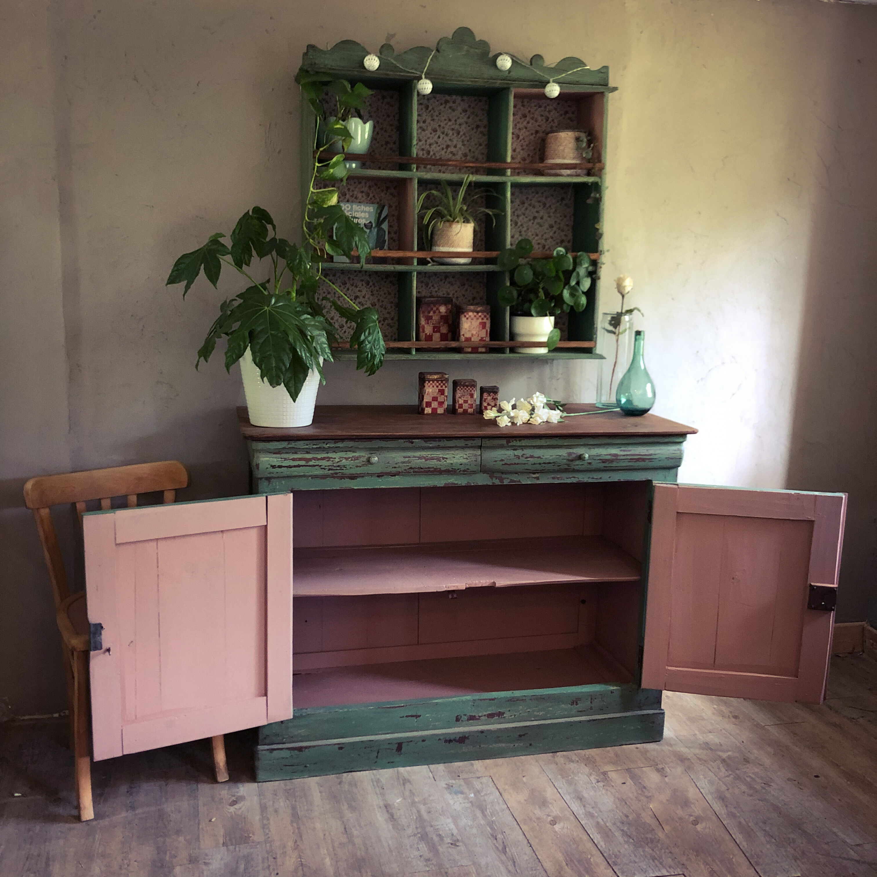 Buffet with workshop-style patinated shelf