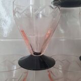 Pink and black etched Art Deco glass