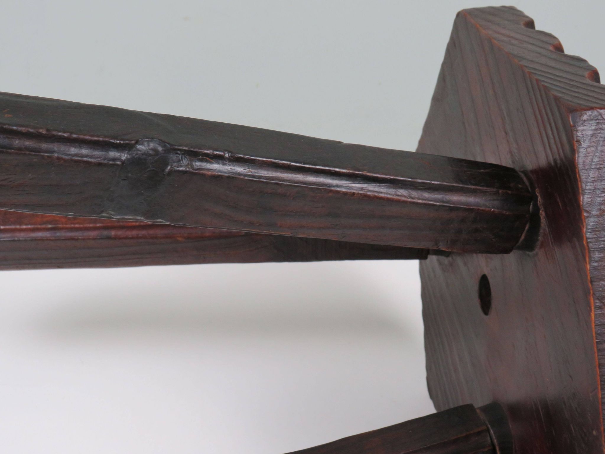Rustic Spanish handcrafted stool in solid wood, 20th century