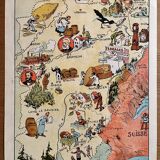 Old poster map of Franche Comté 1946 - JP Pinchon