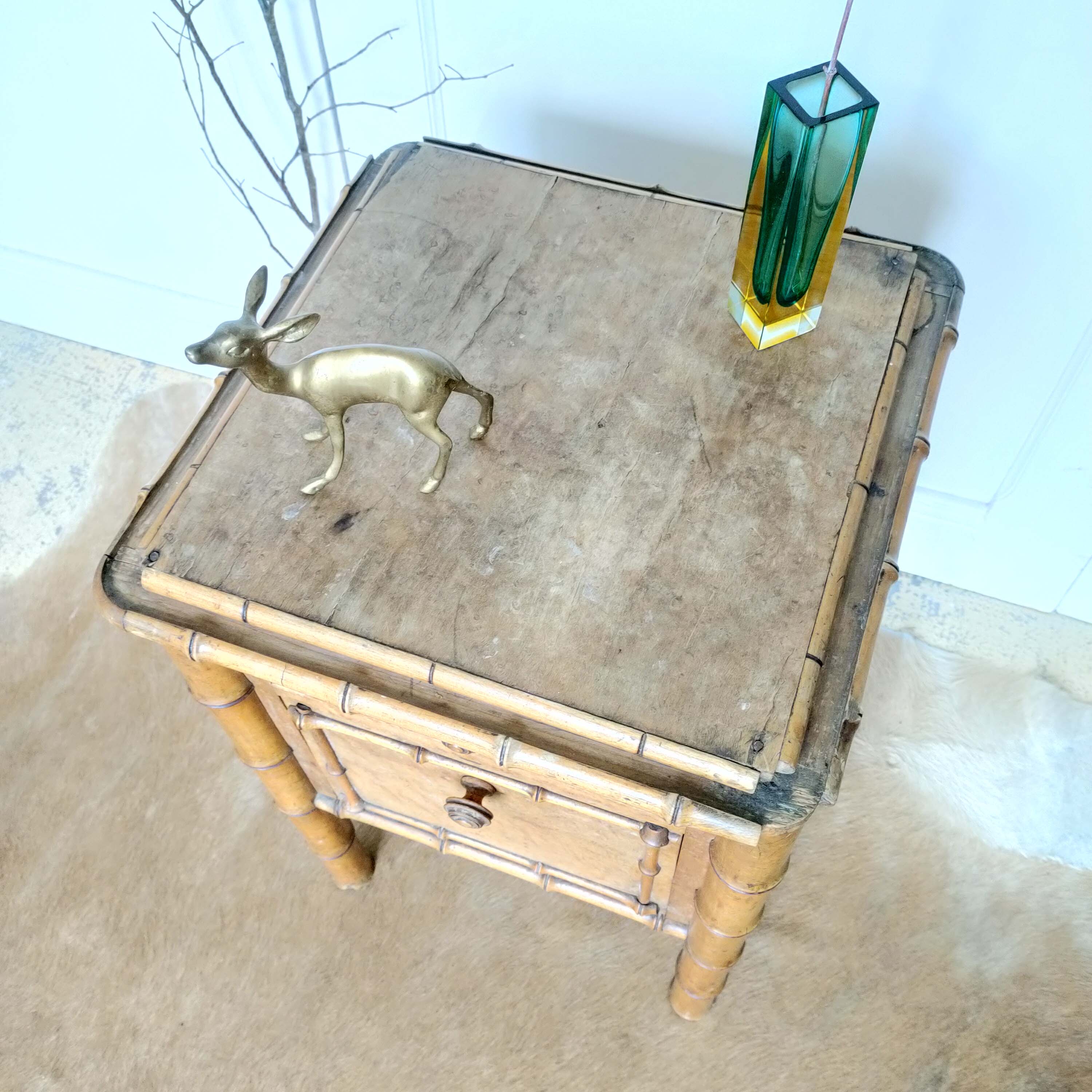 Faux bamboo wood bedside table