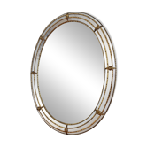 Vintage Spanish Venetian-style wall mirror, oval, brass, 1980s Hollywood Regency