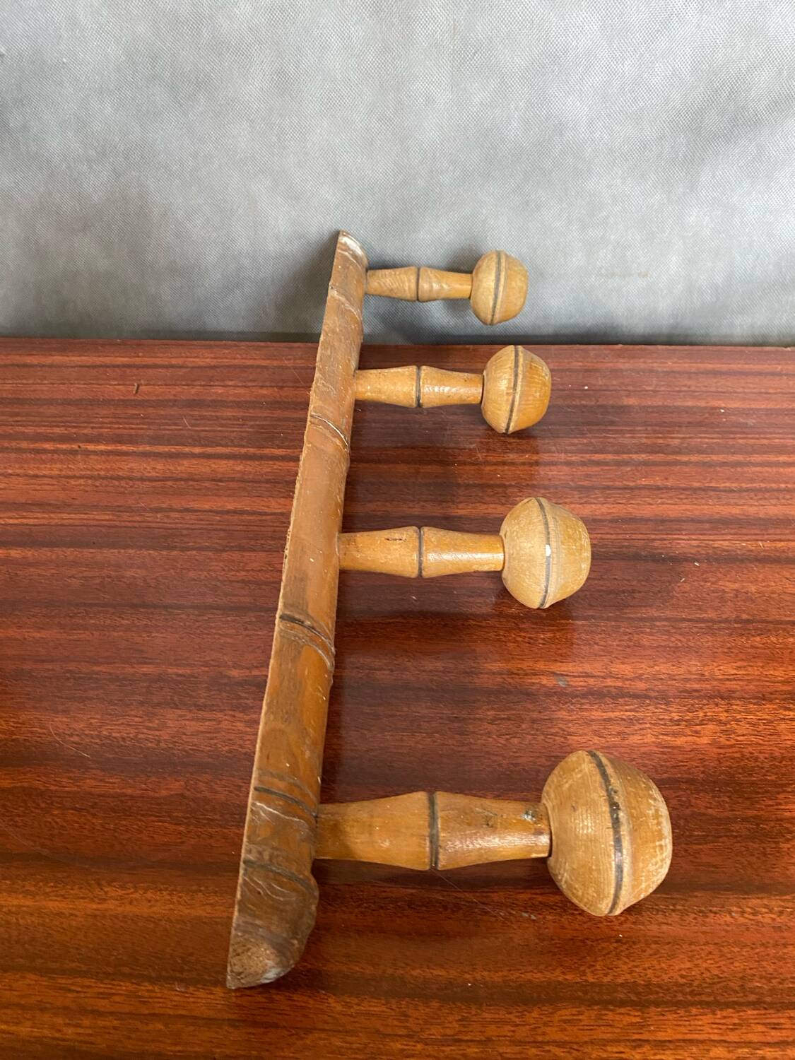 Old Coat Rack Wall Mounted x4 Wood Bamboo Style Vintage